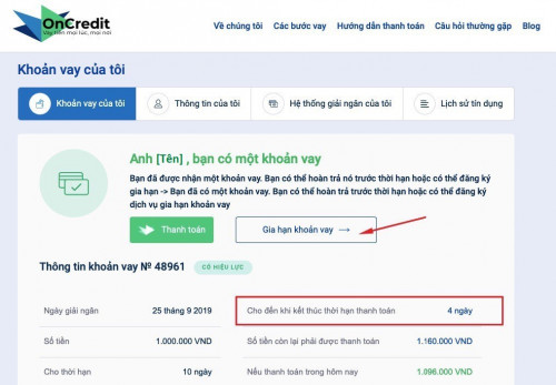 Hướng dẫn Gia hạn, thanh toán , tất toán khoản vay OnCredit