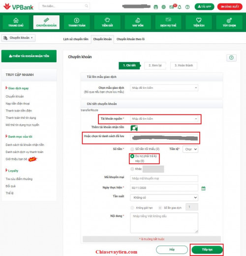 Cách thanh toán dư nợ thẻ tín dụng VPBank qua Internet Banking VPBank Online mới nhất 2025