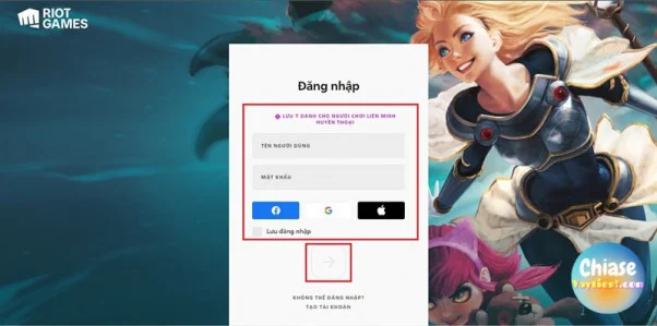Đăng nhập tài khoản Riot