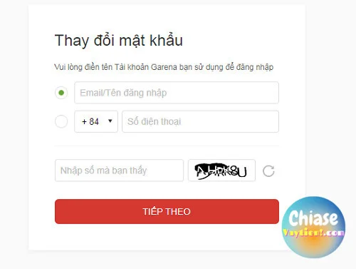 Quên tên đăng nhập Garena