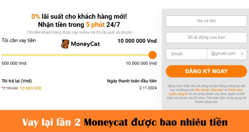 Hướng dẫn cách vay lại lần 2 Moneycat được 10 triệu đồng