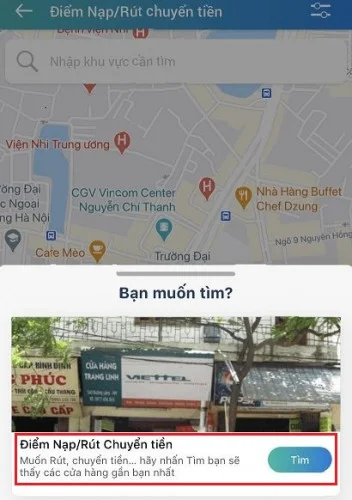 Nạp tiền vào ViettelPay qua các điểm giao dịch