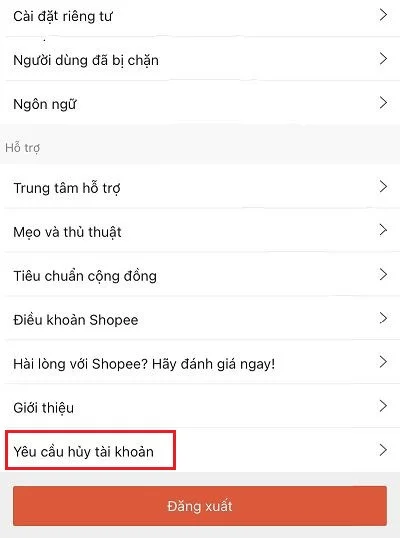 Xoá tài khoản Shopee