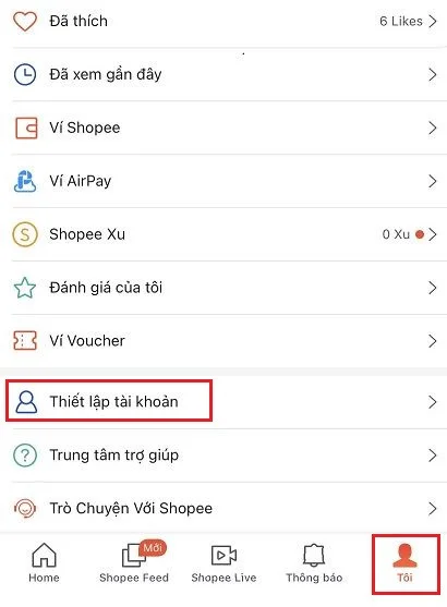 Xoá tài khoản Shopee