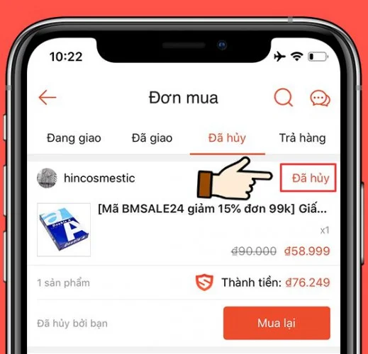 Huỷ đơn hàng trên ứng dụng Shopee