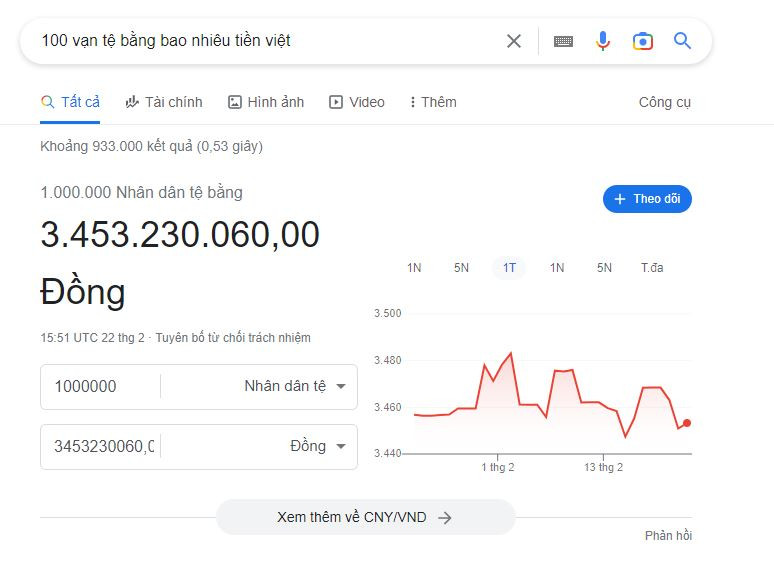 Kiểm tra tỷ giá tiền nhân dân tệ qua Google