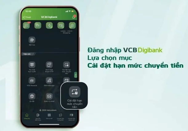 Cài đặt hạn mức chuyển tiền VCB Digibank