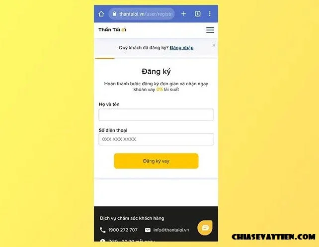 Vay tiền Thần Tài Ơi - Nhập số điện thoại và họ tên