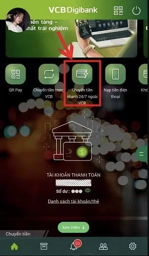 Cách chuyển tiền ngoài VCB trên điện thoại