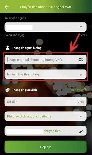 Chuyển tiền VCB trên điện thoại