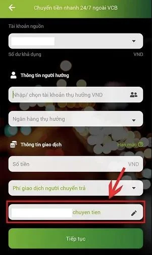 Chuyển tiền VCB trên điện thoại