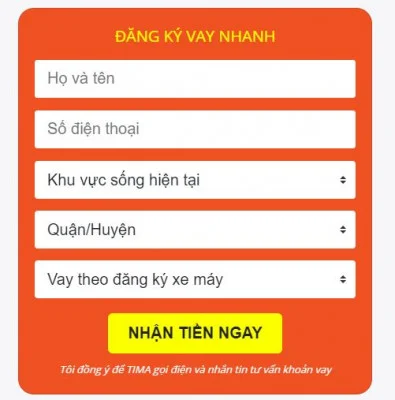 Mẫu đăng ký vay tiền nhanh bằng đăng ký xe máy TIMA