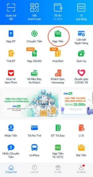 Nạp tiền vào Zalo Pay