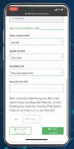 Mở tài khoản số đẹp VPBank - Cung cấp thông tin cá nhân