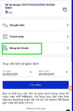 Xoá tài khoản MB Bank