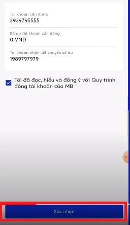 Xoá tài khoản MB Bank