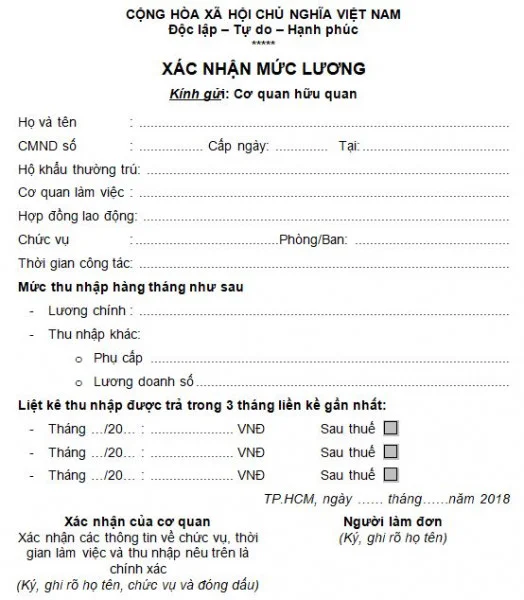 Mẫu xác nhận lương 3 tháng