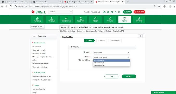 Kích hoạt thẻ tín dụng VPbank