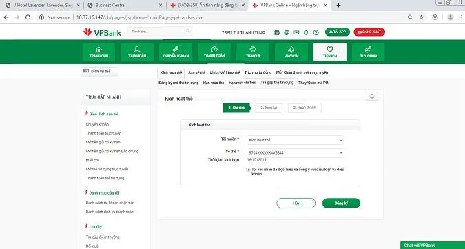 Kích hoạt thẻ tín dụng VPBank