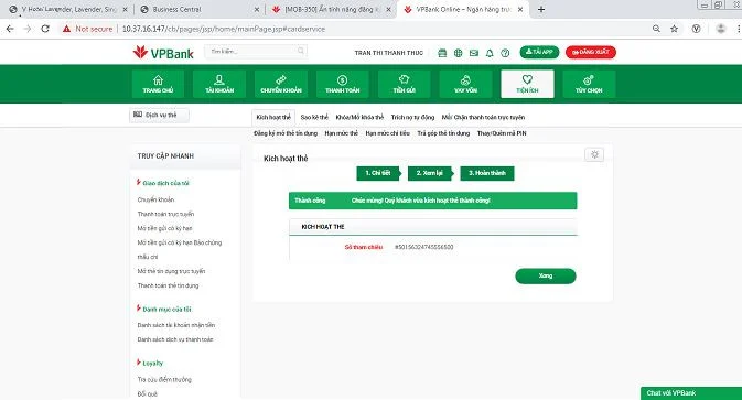 Kích hoạt thẻ tín dụng VPBank