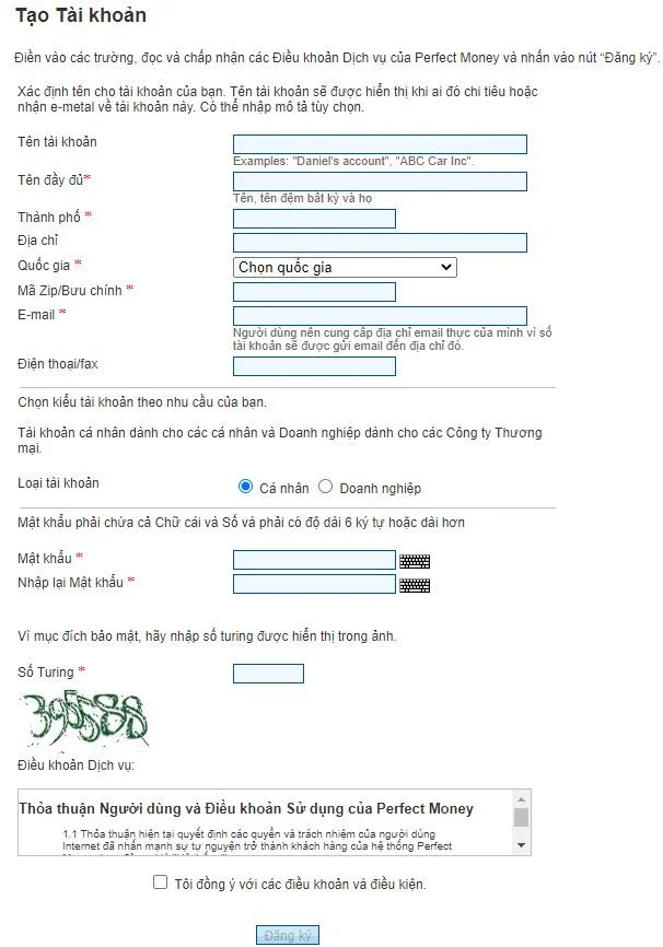 Đăng ký Perfect Money