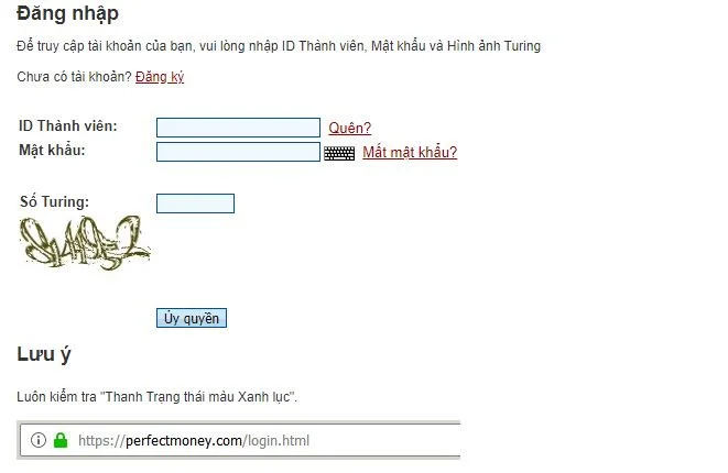 Đăng nhập Perfect Money