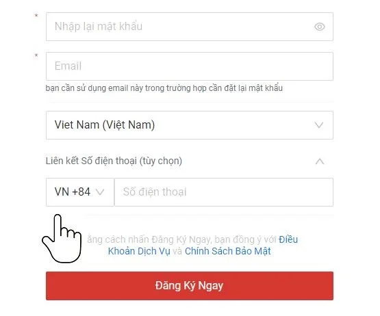 Nhập số điện thoại khi tạo tài khoản