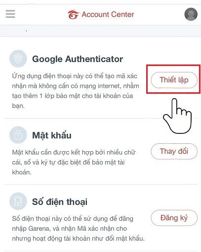 Thiết lập Google Authenticator