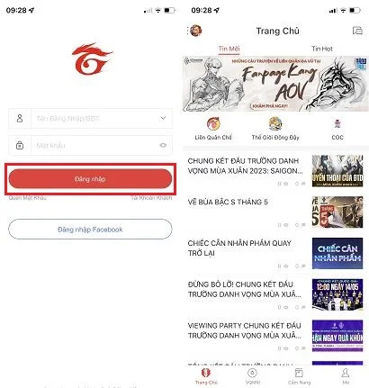 Đăng nhập tài khoản Garena trên Android, iPhone