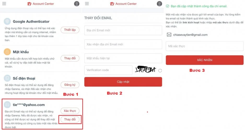 Xóa Email tài khoản Garena