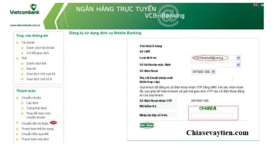 Đăng ký Mobile Banking Vietcombank