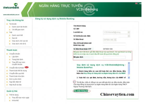 Đăng ký Dịch vụ Mobile Banking Vietcombank Online