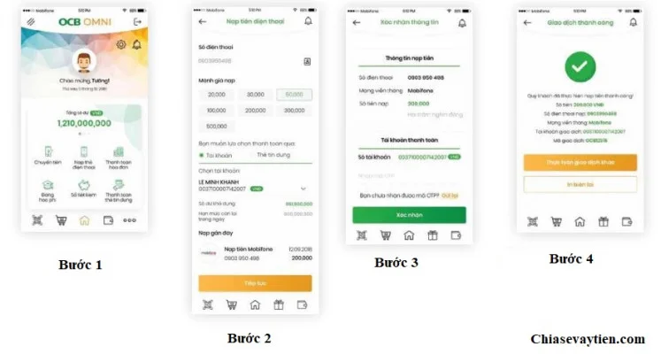 Nap tiền điện thoại qua OCB OMNI