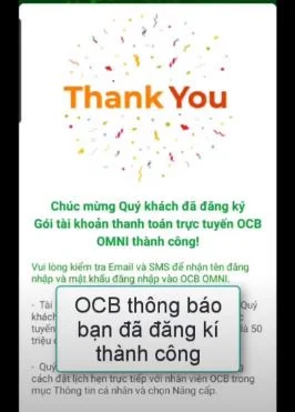 Tạo tài khoản OCB OMNI thành công