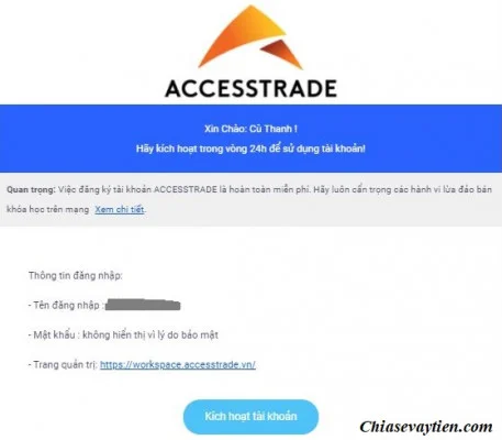 Kích hoạt tài khoản Acccesstrade