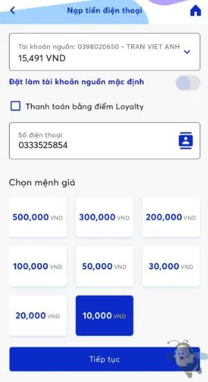 Nạp tiền vào tài khoản MBBank