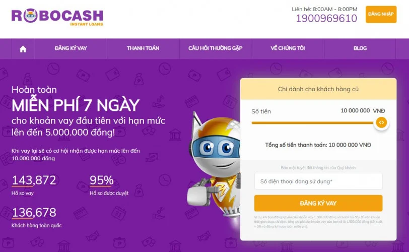 Vay tiền nhanh chỉ cần CMND Robocash