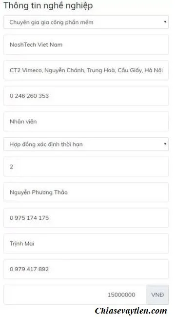 Thông tin nghề nghiệp - Vay tiền Robocash