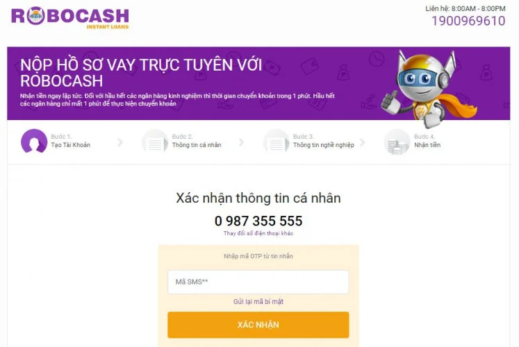 Xác nhận số điện thoại - Vay tiền Robocash