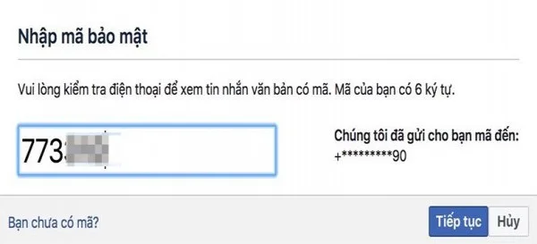 Xác nhận Facebook bằng cách nhập mã
