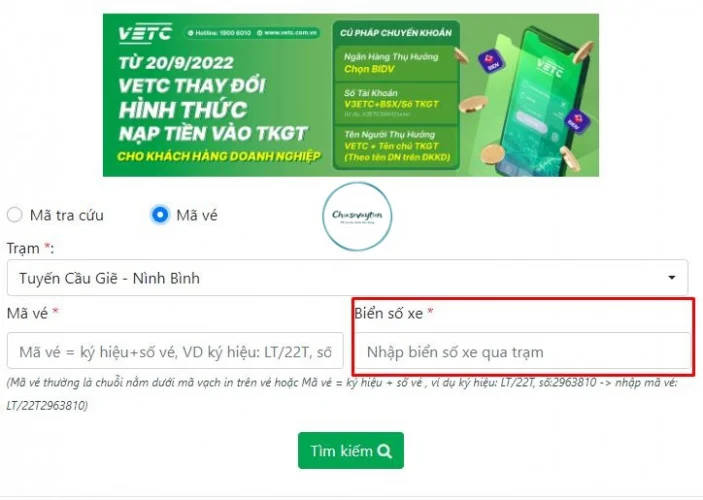 Cách tra cứu tài khoản VETC qua biển số xe