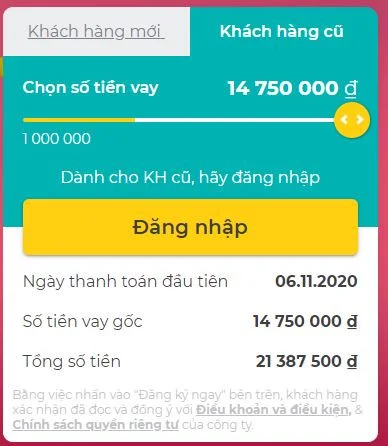 Đăng ký vay lại lần hai Tamo.vn