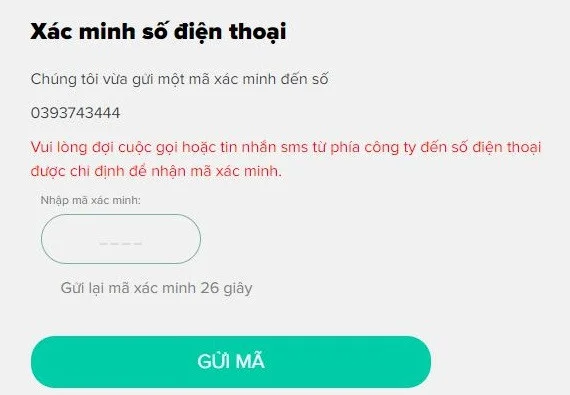 Xác minh số điện thoại - Vay tiền OnCredit