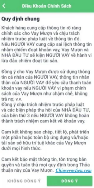 Đồng ý điều khoản đăng ký Vay tiền - Vaymuon.vn