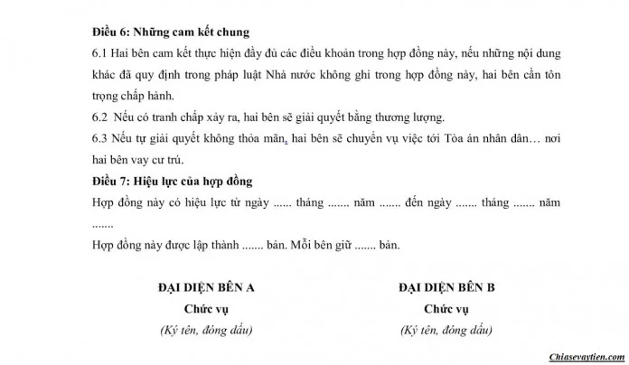 Mẫu hợp đồng vay không thế chấp tài sản