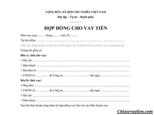 Hợp đồng vay tiền không thế chấp