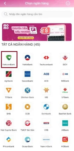 Chuyển tiền Momo sang ngân hàng Vietcombank