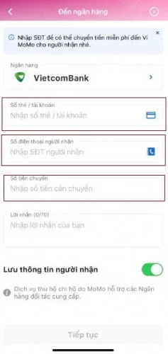 Chuyển tiền MOMO sang ngân hàng Vietcombank