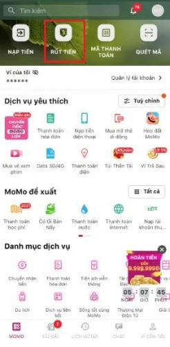 Rút tiền từ MOMO