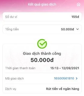 Hoàn thành giao dịch rút tiền từ MOMO